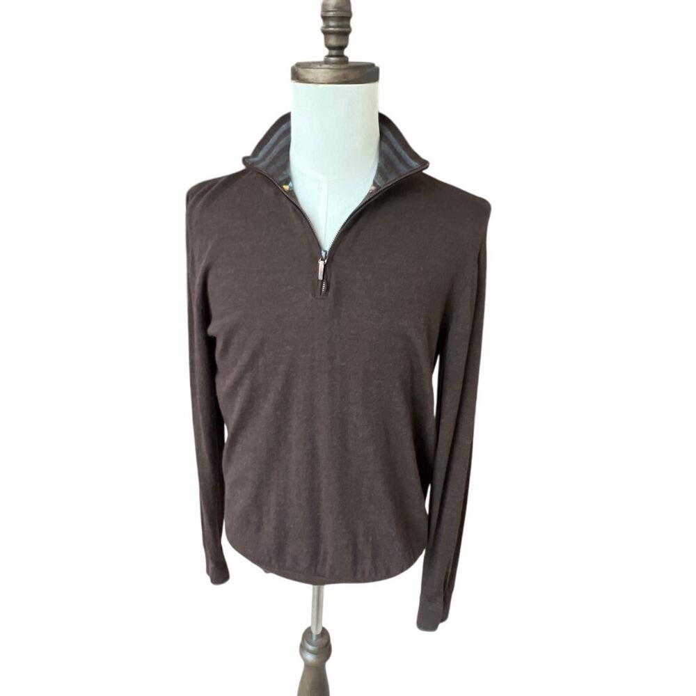 Robert Graham Brown Wool Quarter-Zip Fine Knit Sweater Men's Size L Career